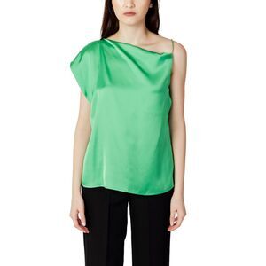 Hanny Deep OneShoulder Satin Drape Top Women Green Blouses